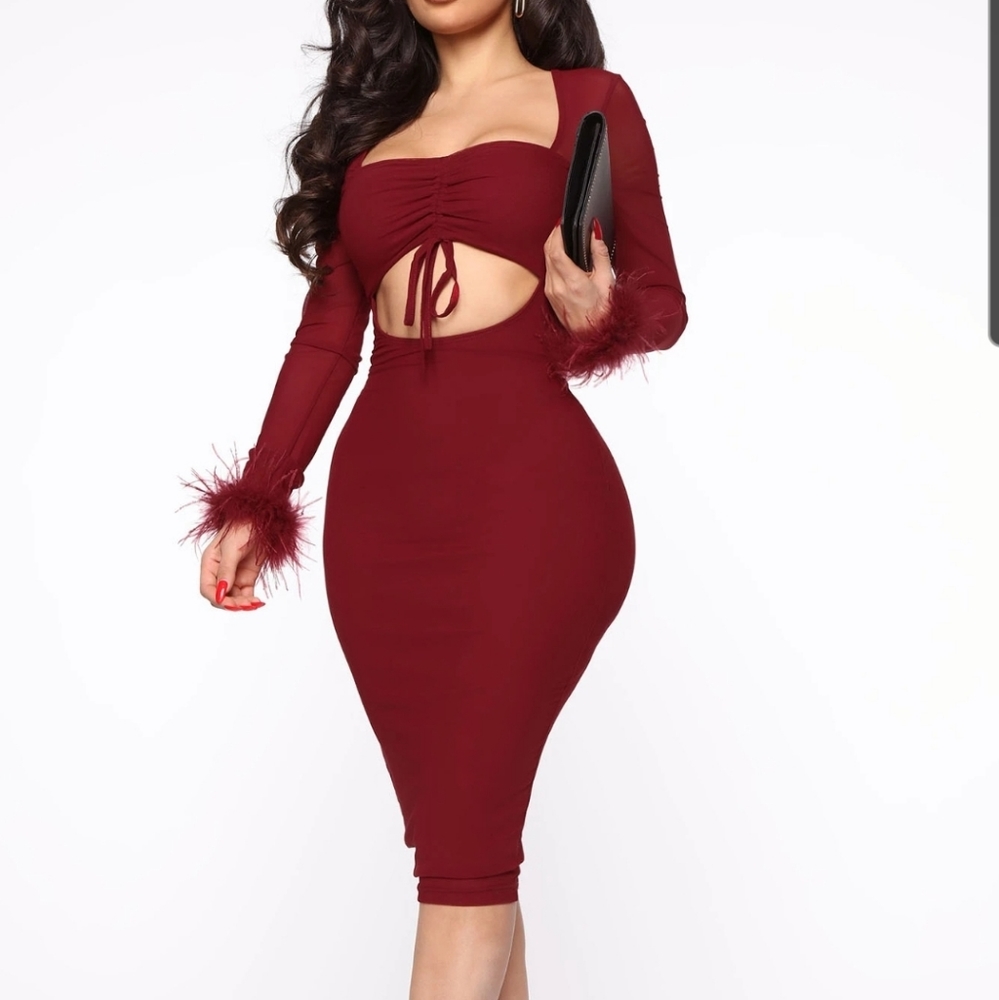 XS Long Sleeve Burgundy Midi Dress NWT